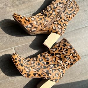 Calf hair leopard print boots wooden heel